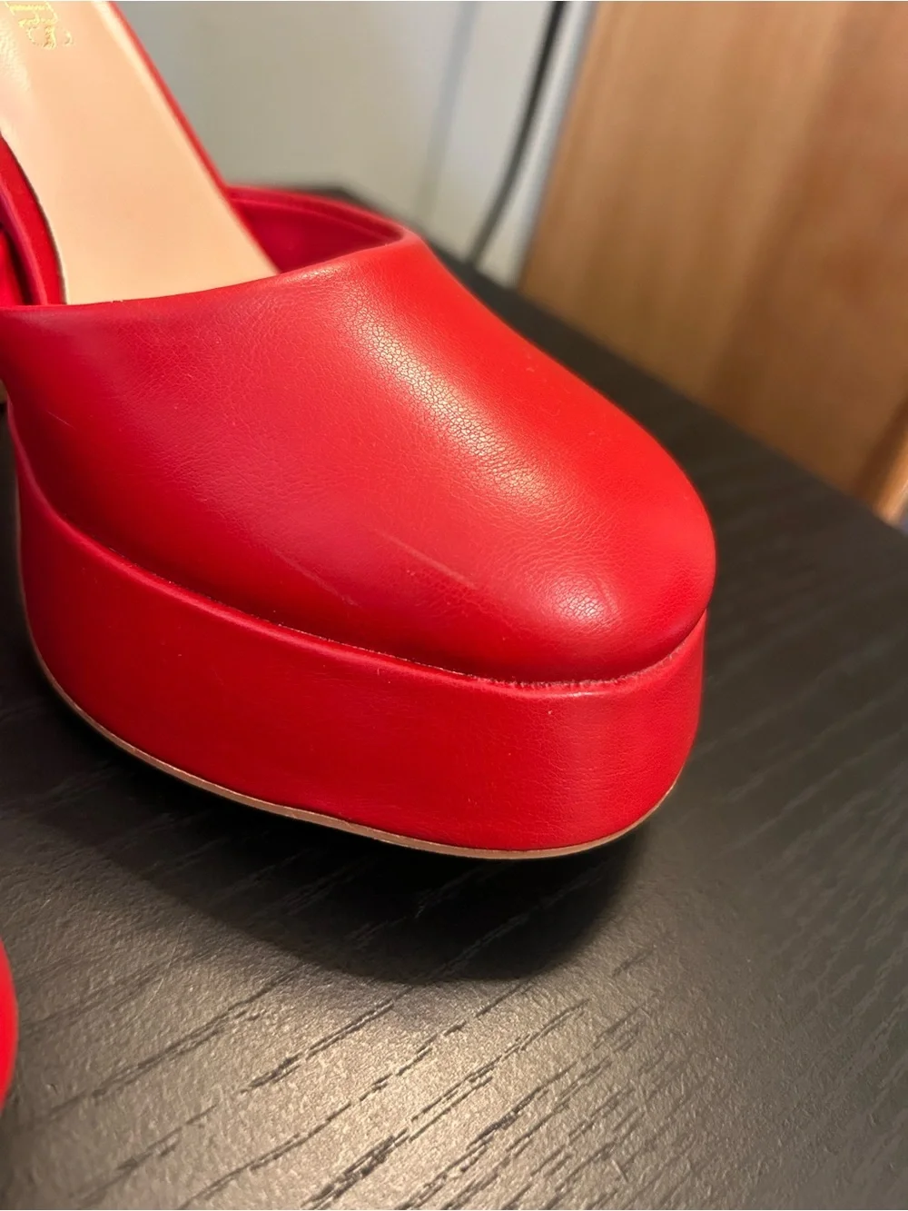 Dream Pairs Red Platform Almond-Toe Ankle-Strap Pumps